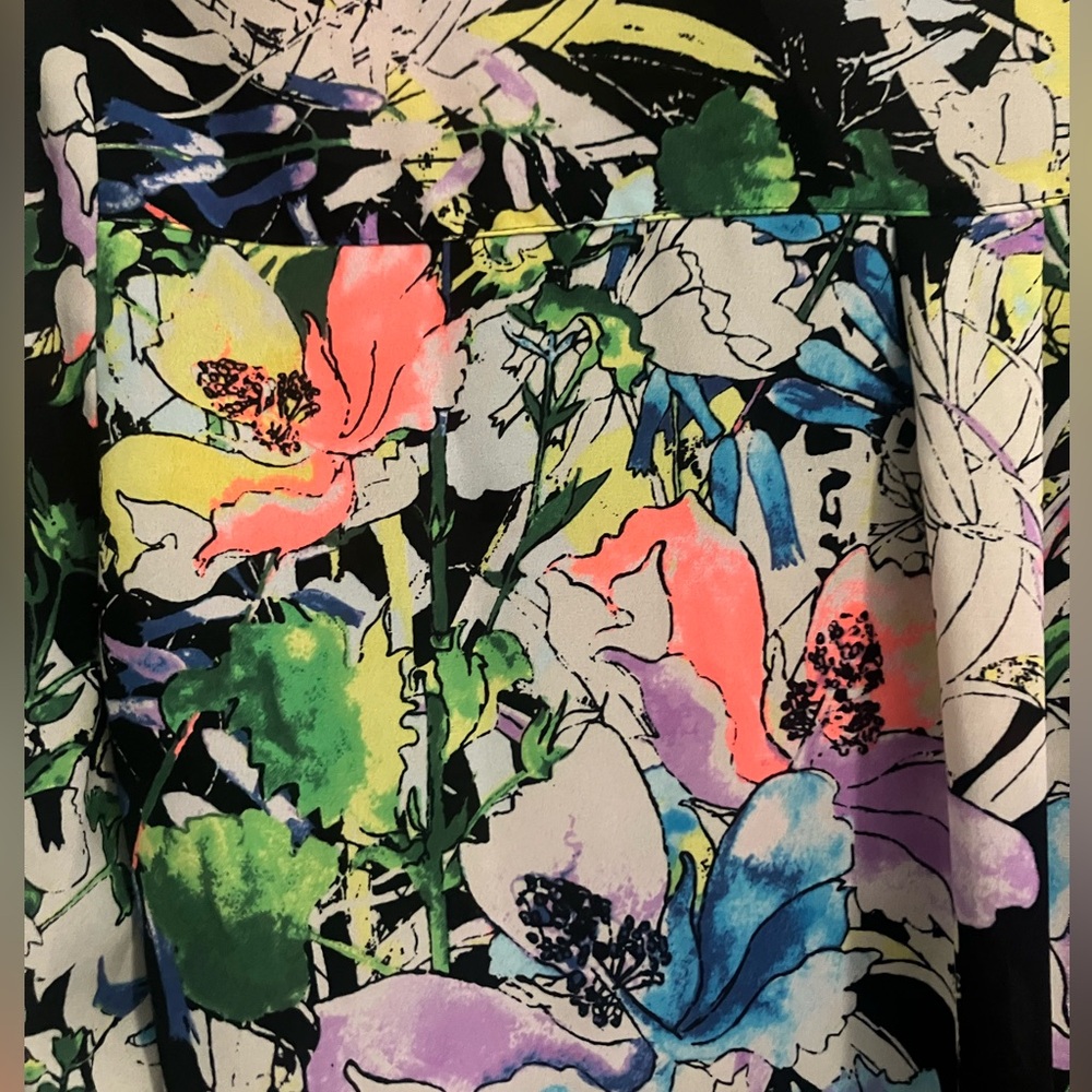 Express-Bright, Multi- Colored, Floral Button- Up… - image 5